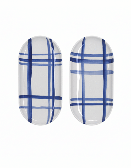 Regular Edge - Rectangular Ceramic Plate | Blue Underglaze Minimalist Design