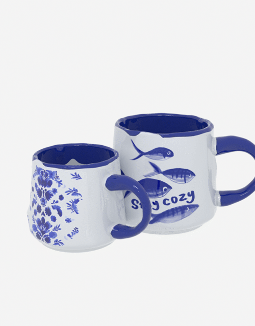 Hand-Thrown Blue & White Porcelain Mug | Personalized Handmade Coffee Cup
