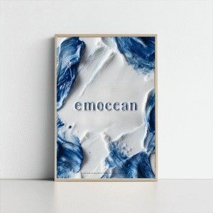 Emocean – Porcelain-Inspired Typography Poster, Blue Waves Wall Art, Minimalist, Customizable Digital Download