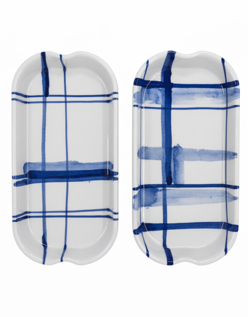 Hand-Pinched Rectangular Ceramic Plate | Blue Underglaze Design