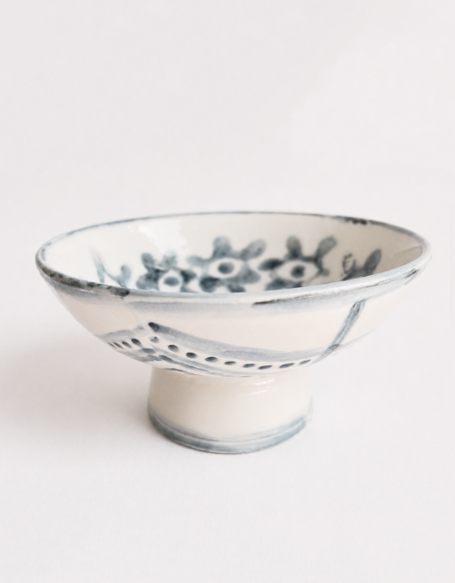underglaze blue pedestal ceramic bowl