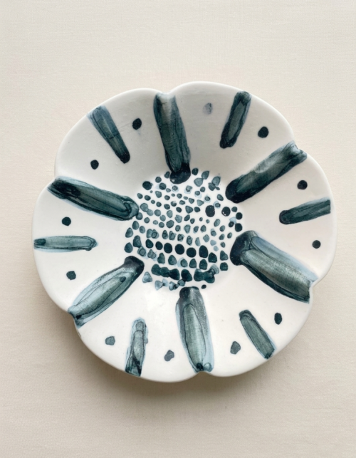 Underglaze deep blue petal-form small dish