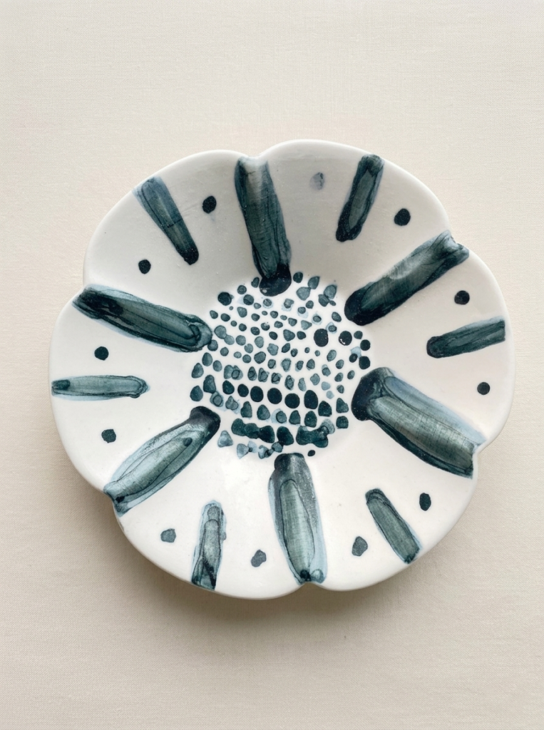 Underglaze deep blue petal-form small dish