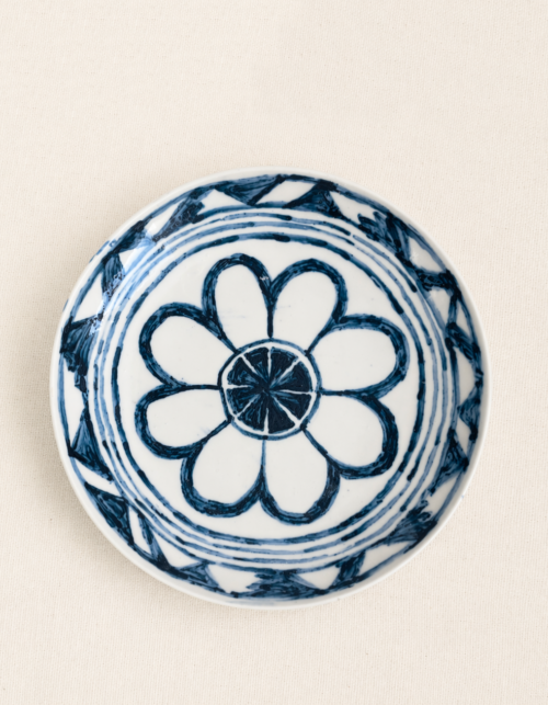 Underglaze blue Islamic pattern ceramic tea saucer