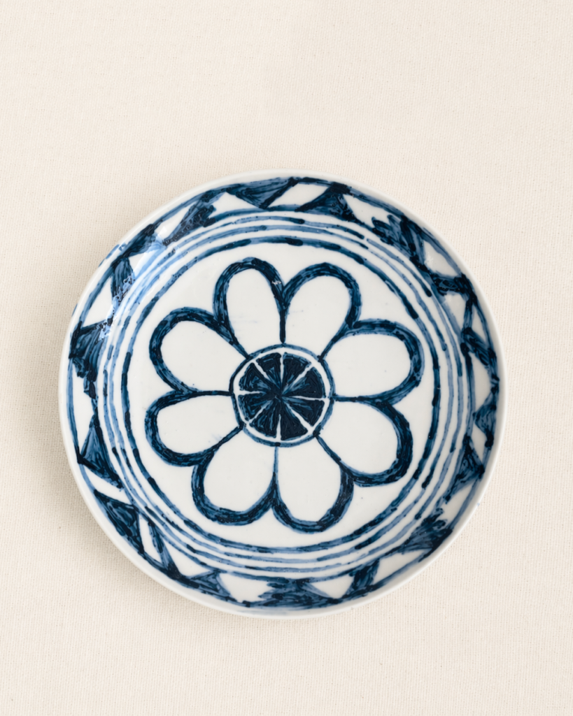 Underglaze blue Islamic pattern ceramic tea saucer