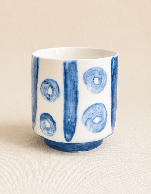 Underglaze deep blue hand-painted ceramic tea cup