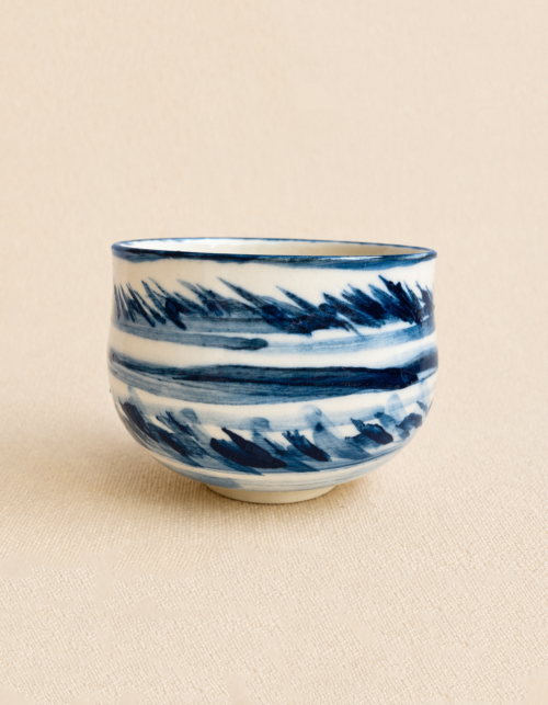 Underglaze deep blue hand-painted ceramic tea cup