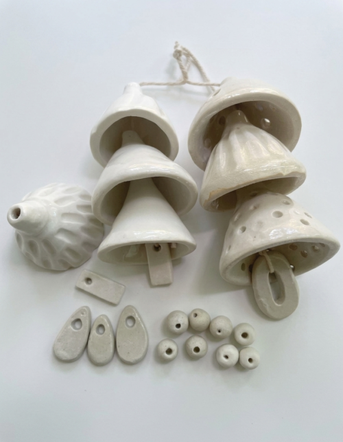 Handbuilt ceramic wind bell set