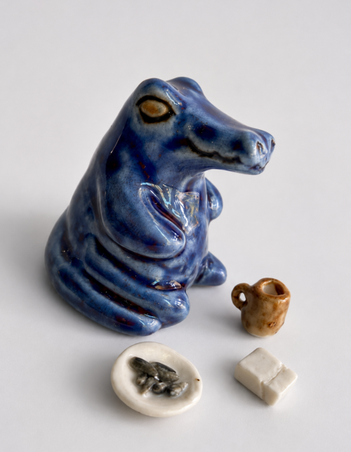Handbuilt ceramic crocodile figure set, decorative object form