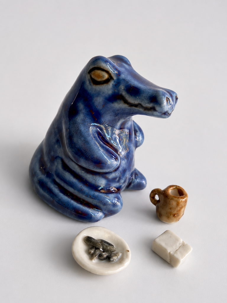 Handbuilt ceramic crocodile figure set