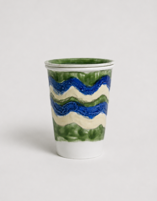 Flow glaze ceramic mug with lid
