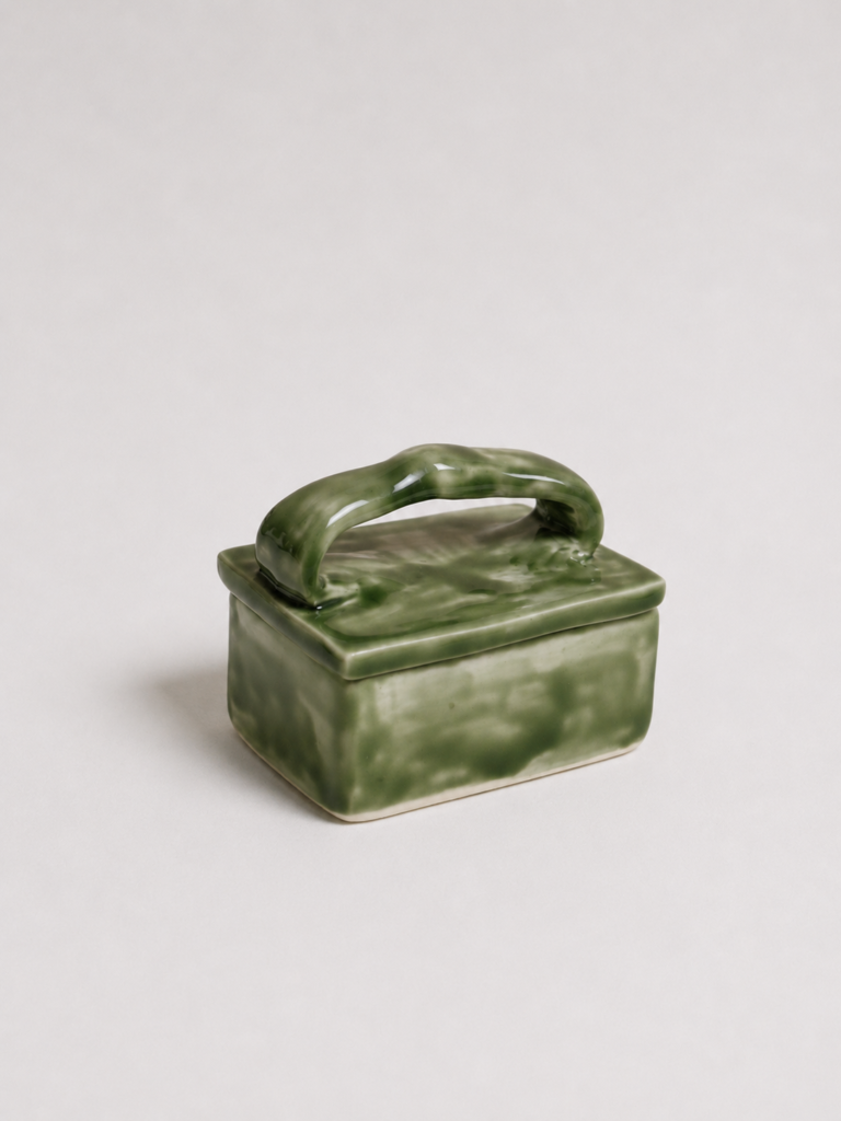 Bow Handled Green Lidded Box
