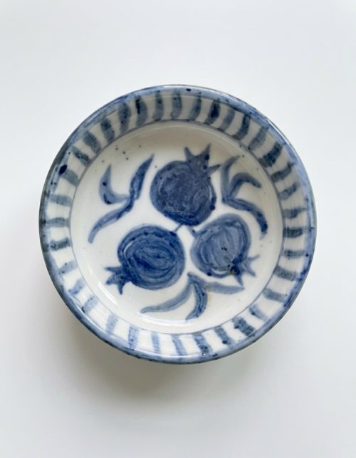 Pomegranate porcelain bowl, blue underglaze decorated serving form