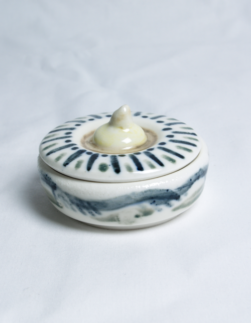 Floral and Striped Lidded Porcelain Jar